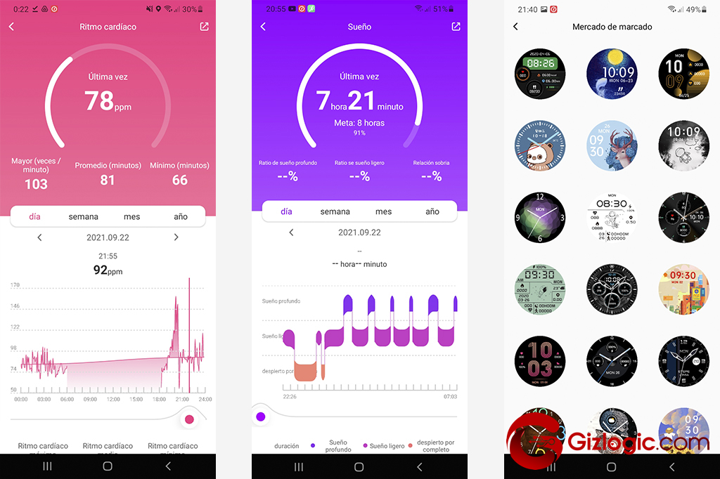 Datos registrados y diales disponibles para su personalización Mibro Lite